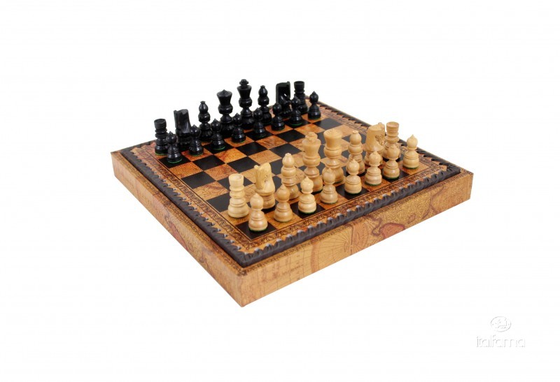 Scacchiera similpelle con scacchi in legno