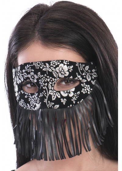 maschera nera con decoro damascato argento e frange