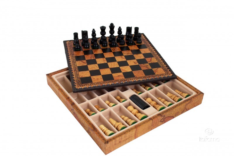 Scacchiera similpelle con scacchi in legno