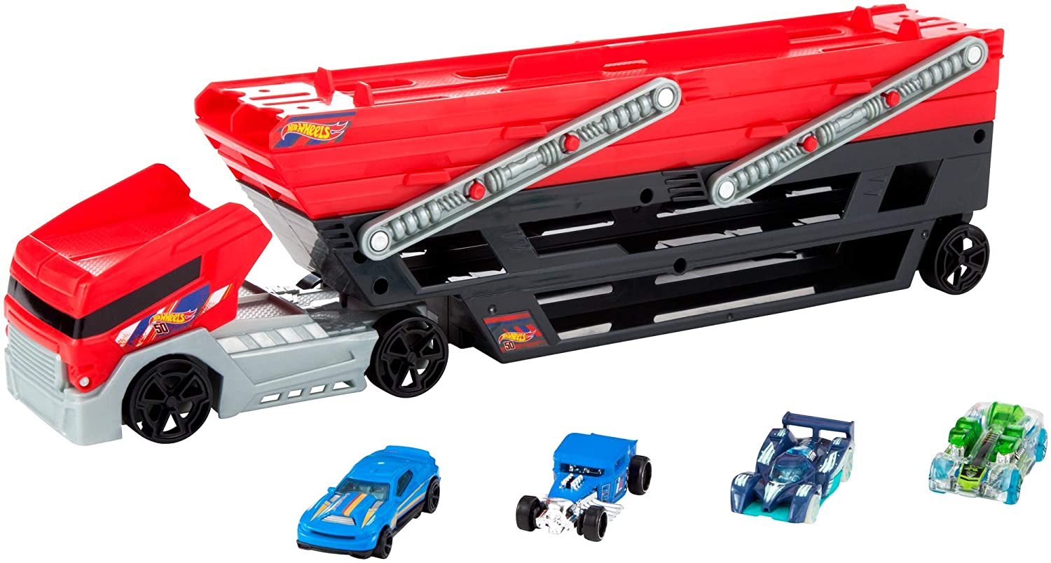 Hot Wheels camion mega con 4 auto