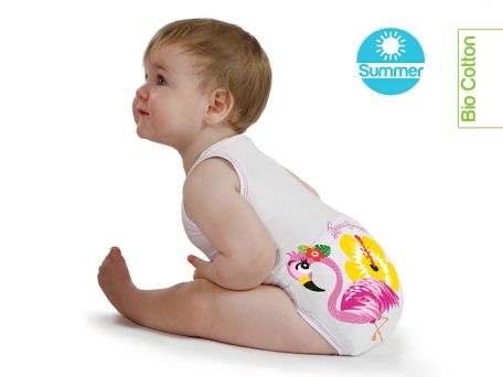 fenicottero  body  0-36m bio cotton summer tropical