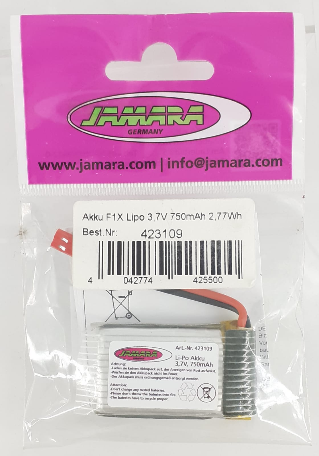 batteria Lipo 3,7v 750mah 2,77Wh BEC