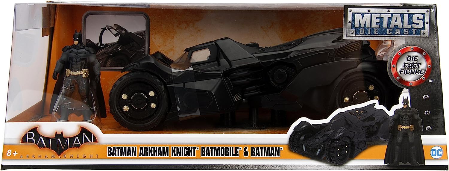 Batman Arkham Knight Batmobile 1:24 con personaggio di Batman in die-cast