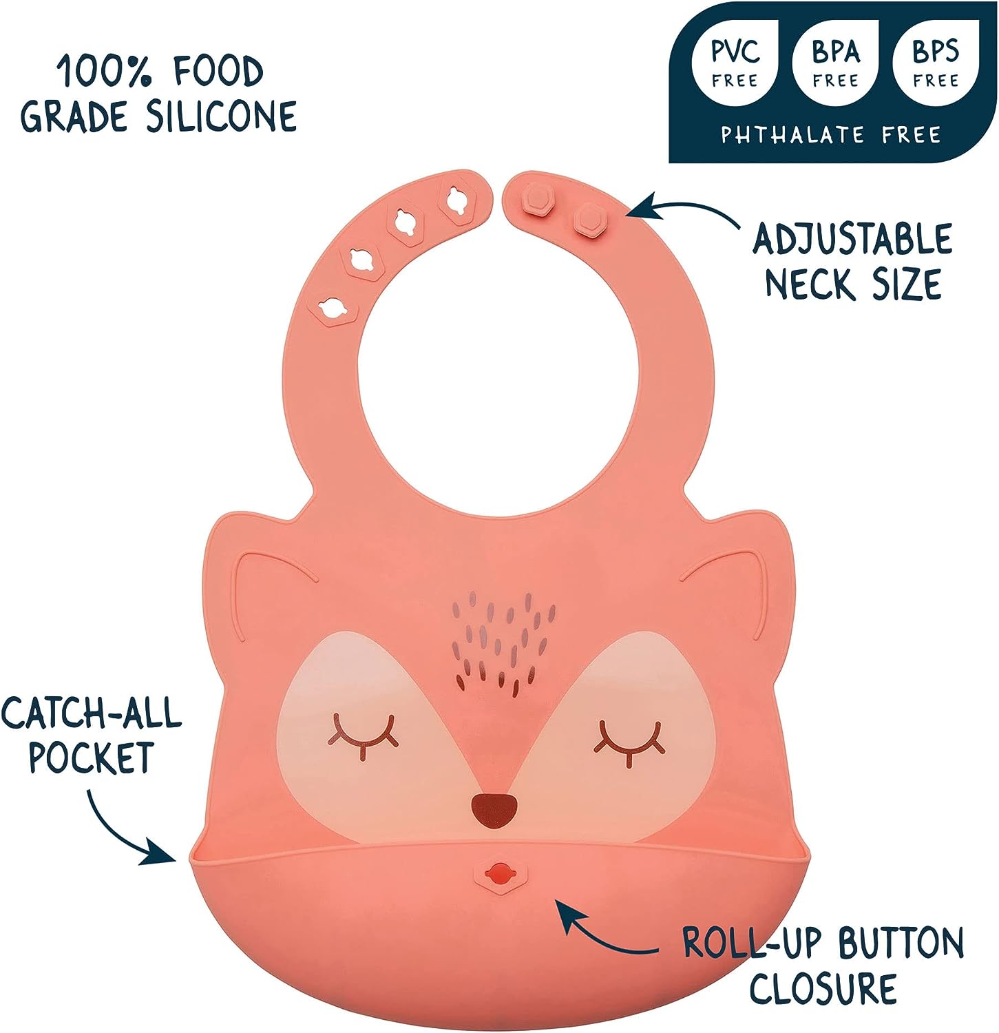 Bavaglino con tasca in silicone Corallo Fox