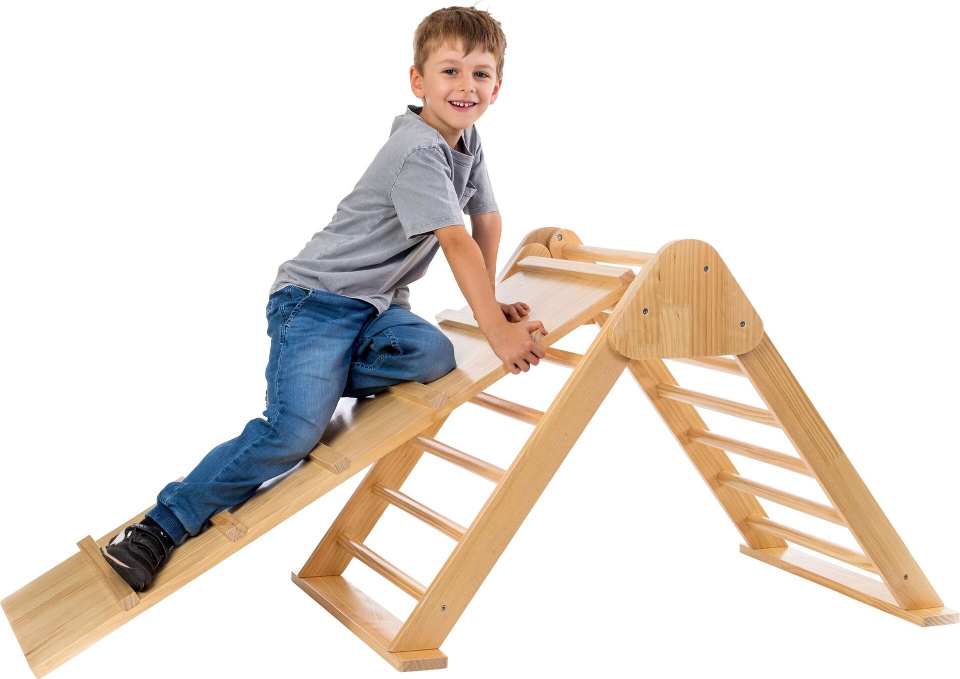 Piramide Pikler in legno con scala montessori