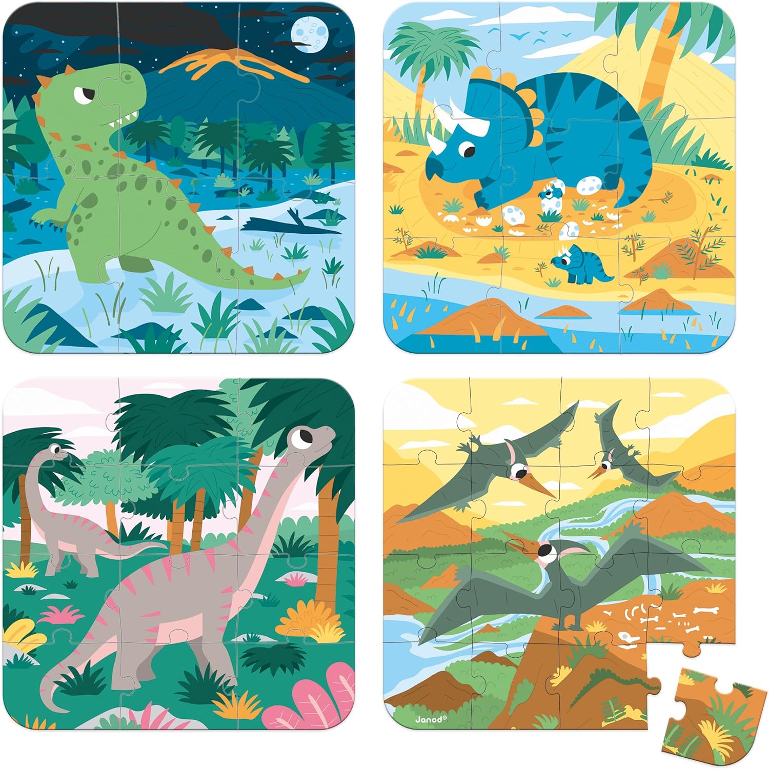 4 puzzle dinosauri 6-9-12-16 pezzi