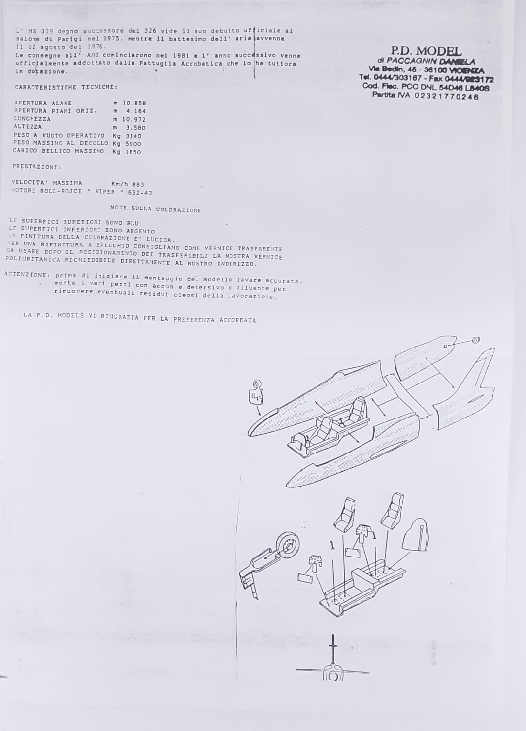 Aermacchi MB339 pan frecce tricolori 1/48 kit in resina