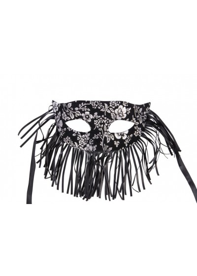 maschera nera con decoro damascato argento e frange