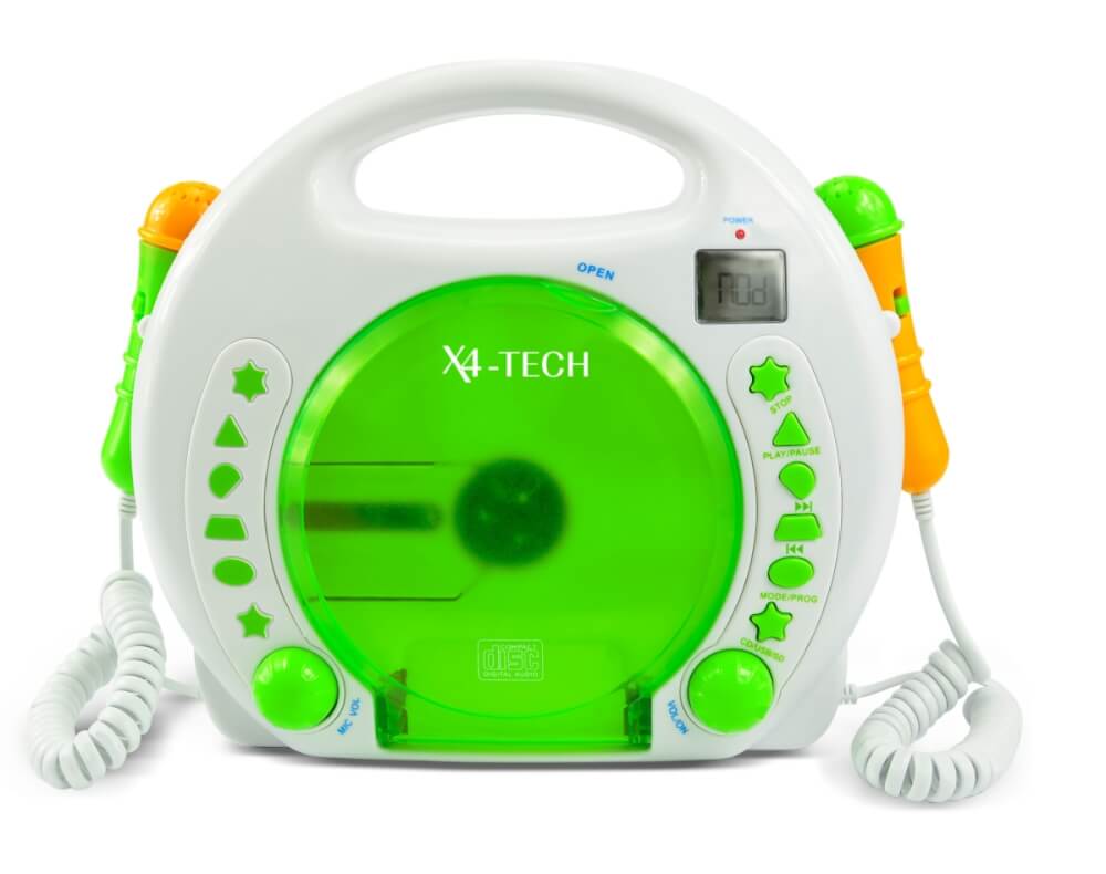 Lettore CD Karaoke MP3 con batteria e alimentatore, verde