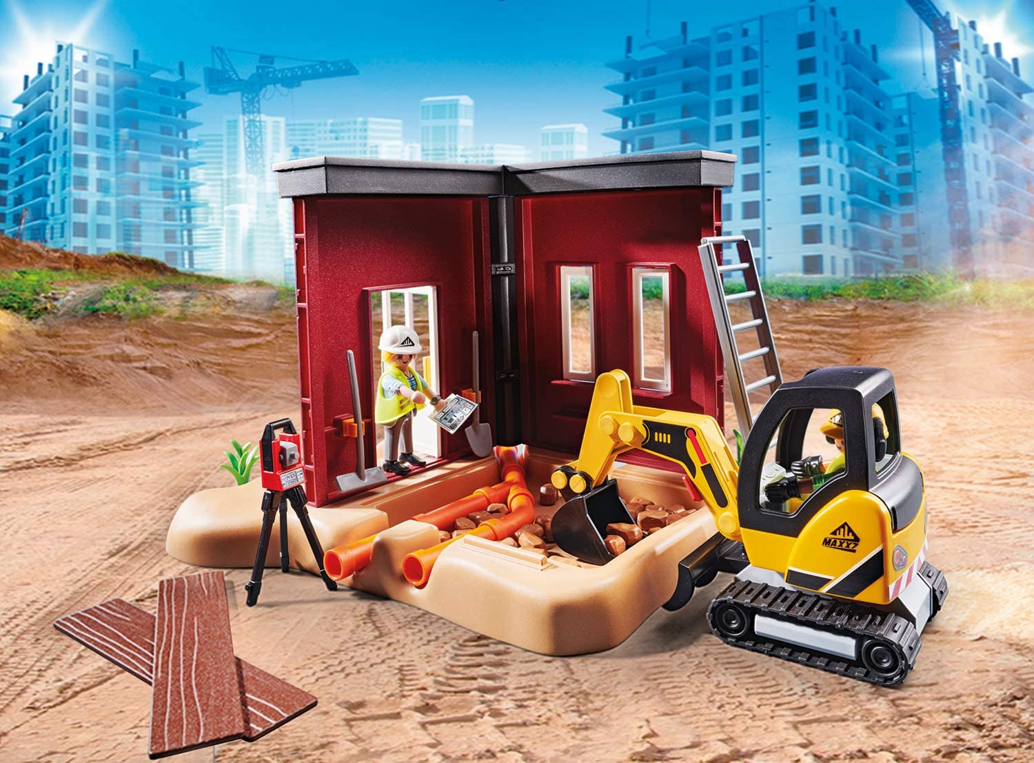 Mini escavatore con cantiere
