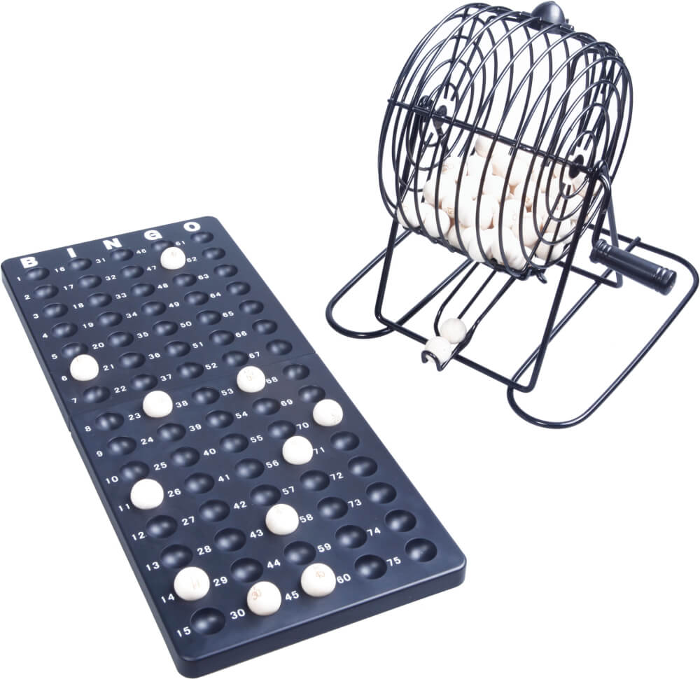 tombola bingo con cestino in metallo