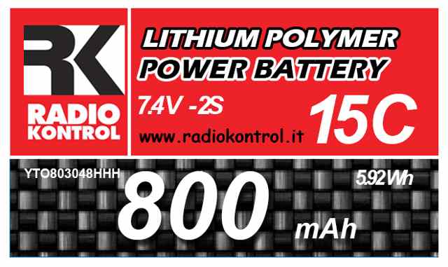 batteria lipo 7,4v 800mah 15c