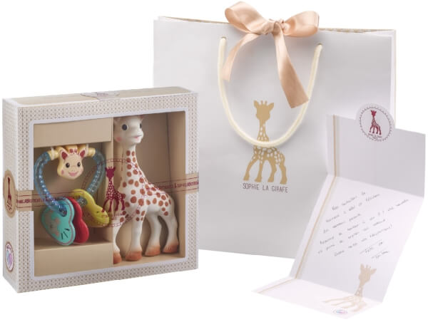 set regalo Giraffa Sophie con sonaglio a cuore