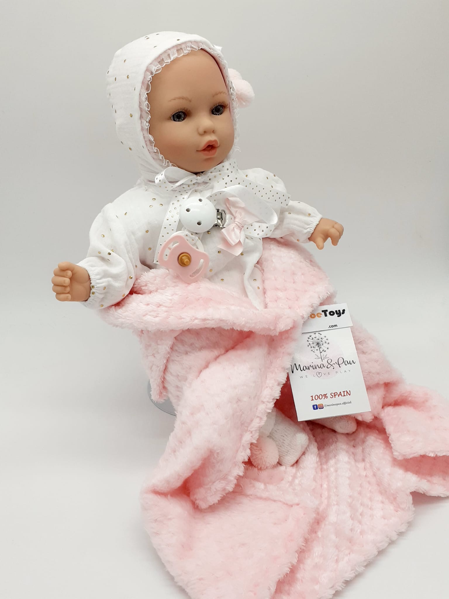 bambola Petite 40cm c/coperta rosa
