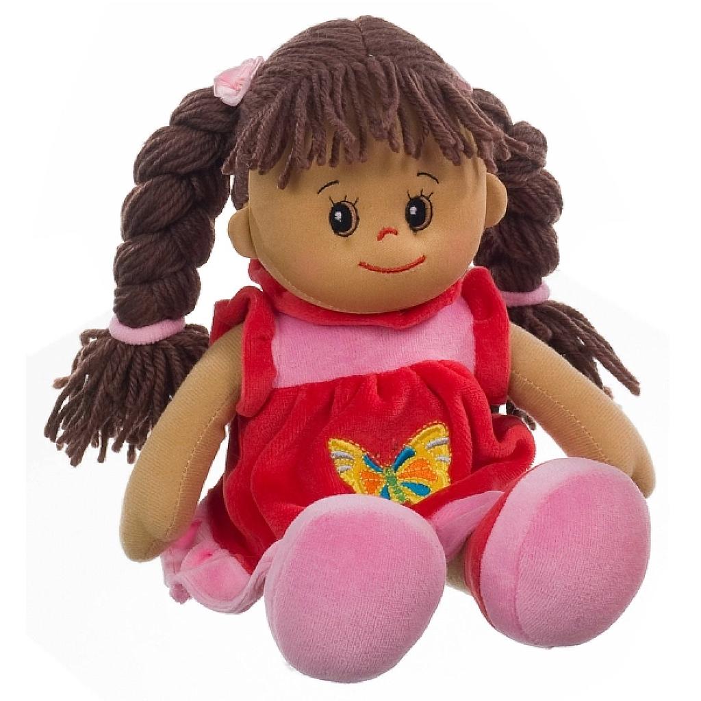 bambola di pezza rosa/rosso 30cm