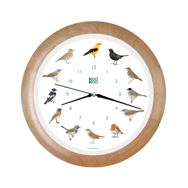 orologio versi uccelli bordo legno naturale cm34
