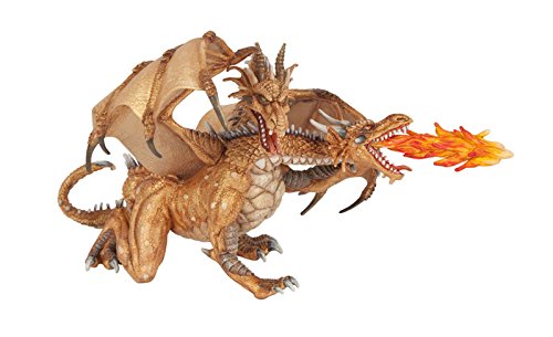 drago dorato sputafuoco con due teste