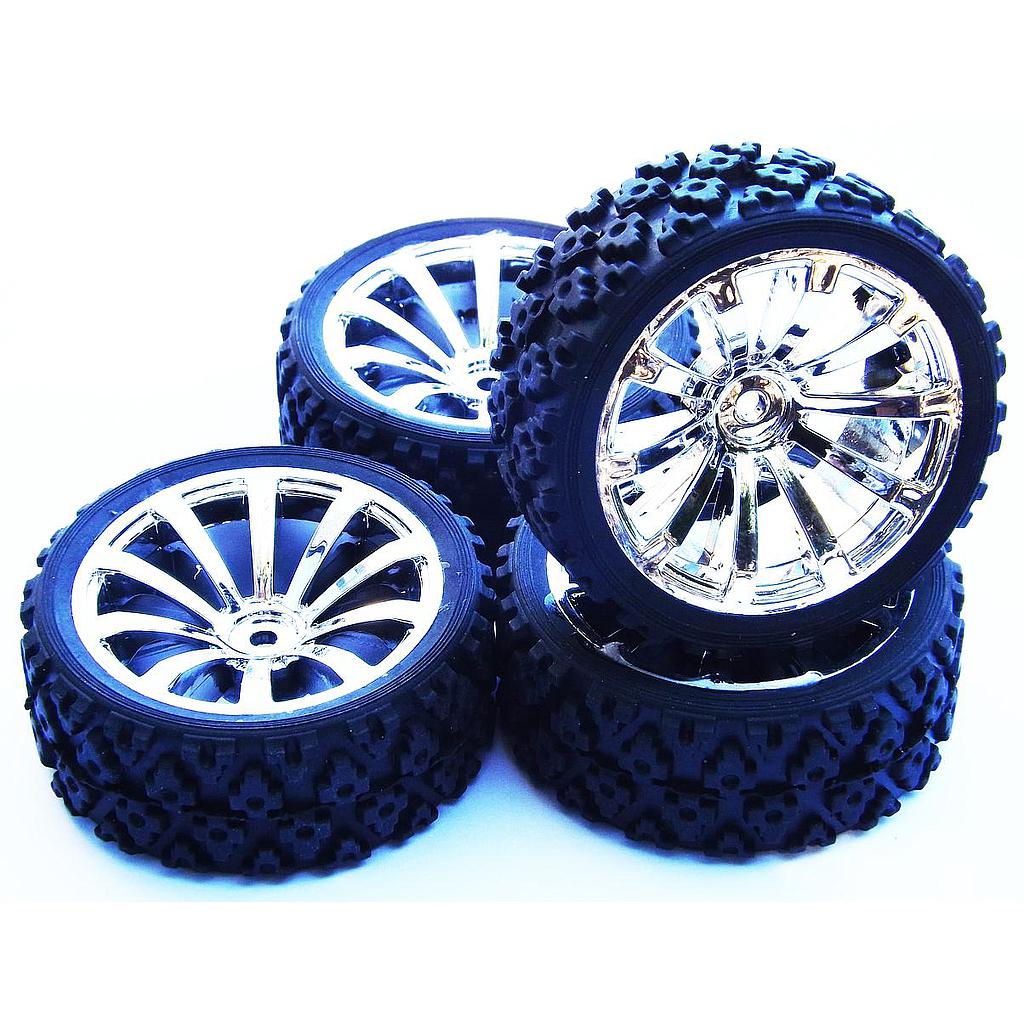 set 4 ruote tassellate cerchi argento 10 razze 1/10