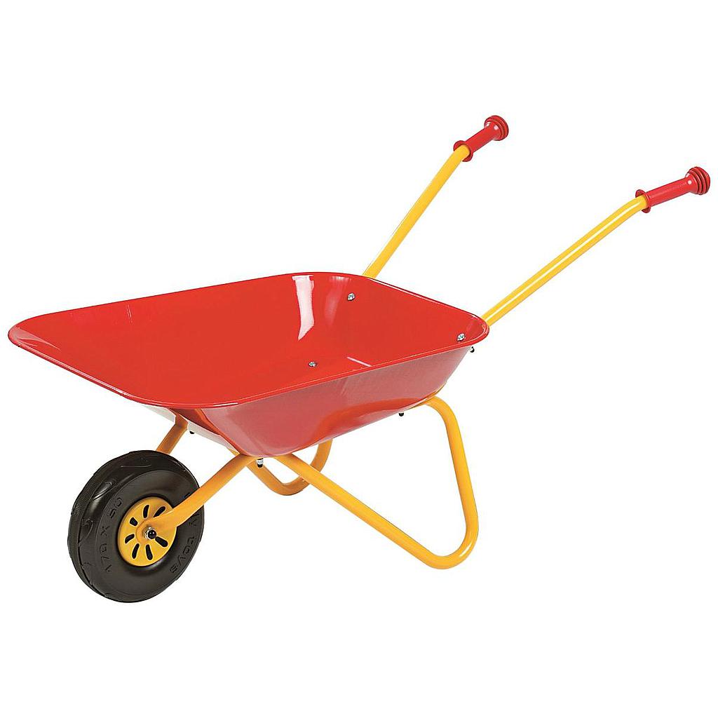 carriola in metallo rossa con telaio giallo
