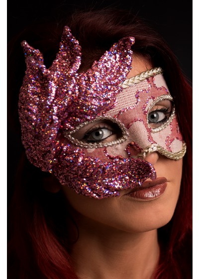 maschera con foglie glitterate rosa