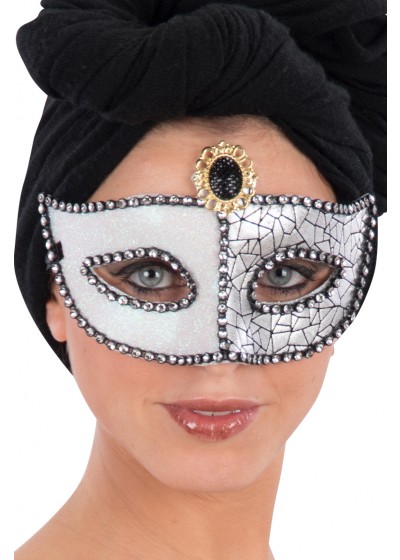 maschera bianca argento con gemma in plastica