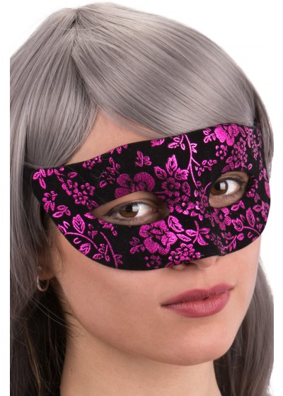 Maschera nera con decoro damascato fuxia 