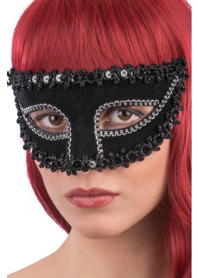 maschera nera in tessuto con paillettes