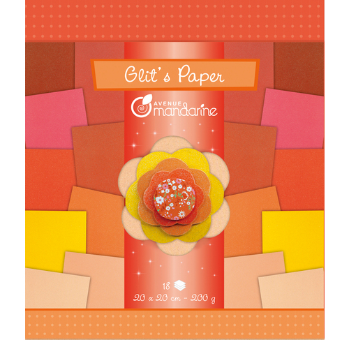 18 fogli carta glitterata rosa-arancio