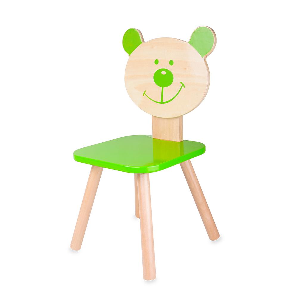 sedia in legno con testa orsetto verde