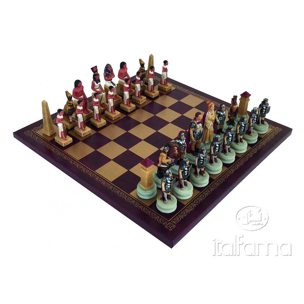 scacchi &quot;romani vs egizi&quot; scacchiera ecopelle