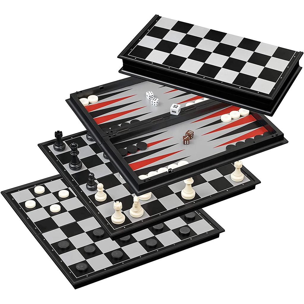 set scacchi dama backgammon magnetico pieghevole