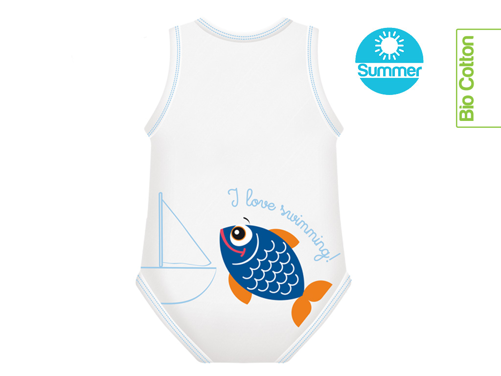 Pesce blu body 0-36m bio cotton summer beach