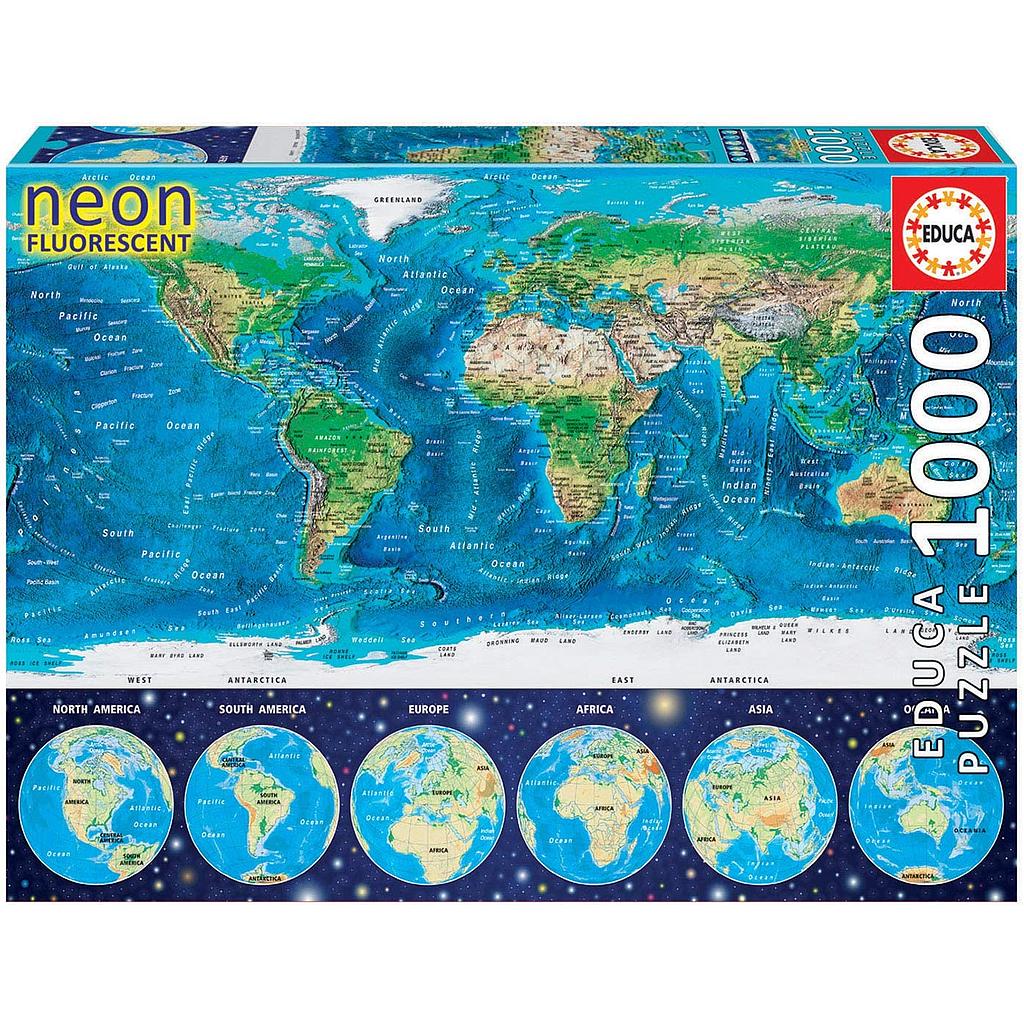 Mappa fisica del mondo 1000 pezzi fluorescente