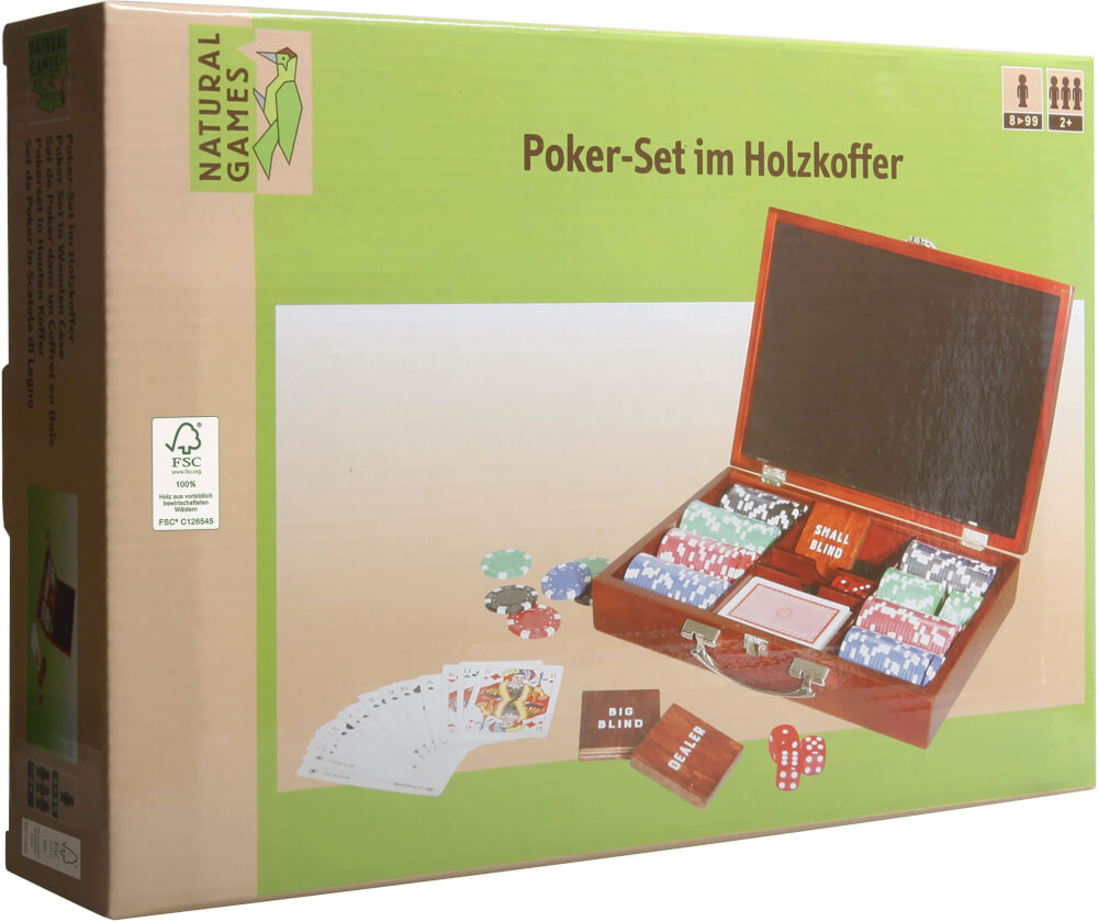 Set poker con cassetta di legno con 200 fiches