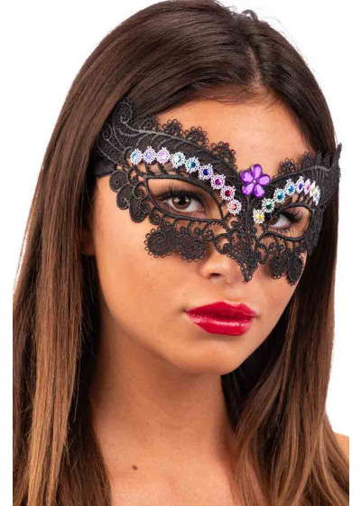 Maschera in tessuto macramè con strasse