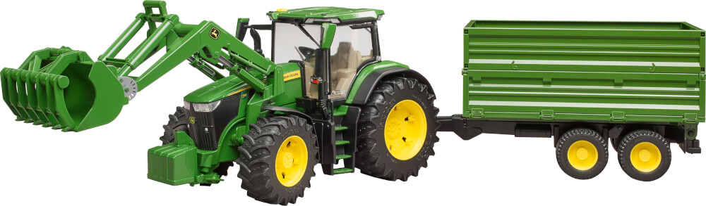 Trattore John Deere con benna e rimorchio