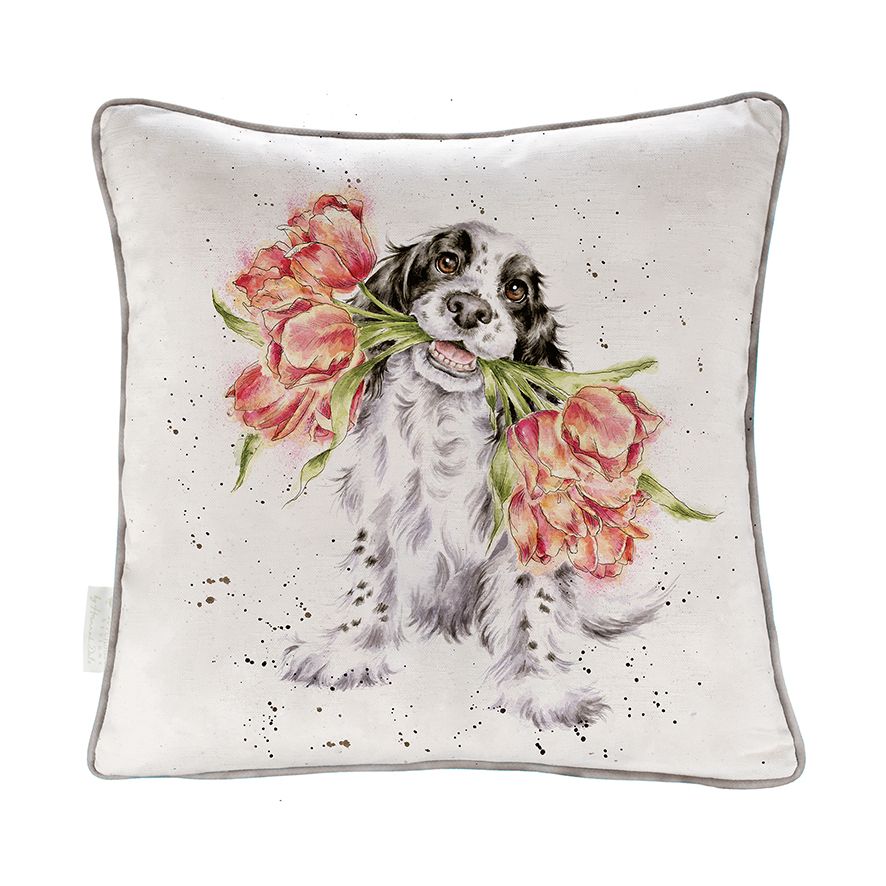 Cuscino Cocker Spaniel con fiori 40 cm