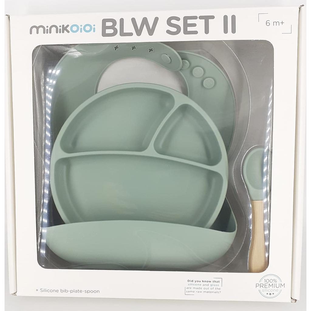set pappa piatto e bavaglino cucchiaio verde menta