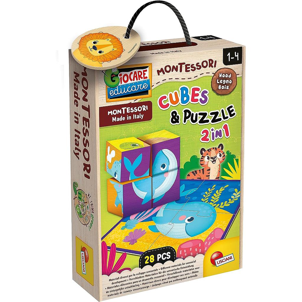 cubes and puzzle 2 in 1 Montessori baby wood
