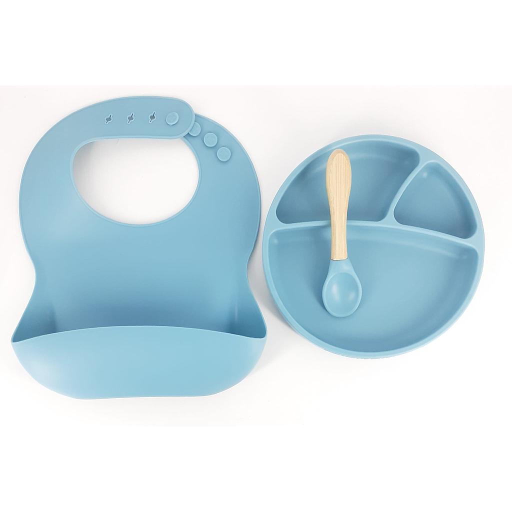 set pappa piatto e bavaglino cucchiaio verde acqua