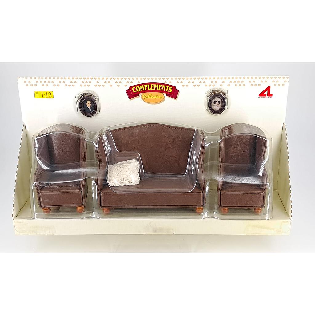 Set poltrone marroni per casa delle bambole in scala 1:12