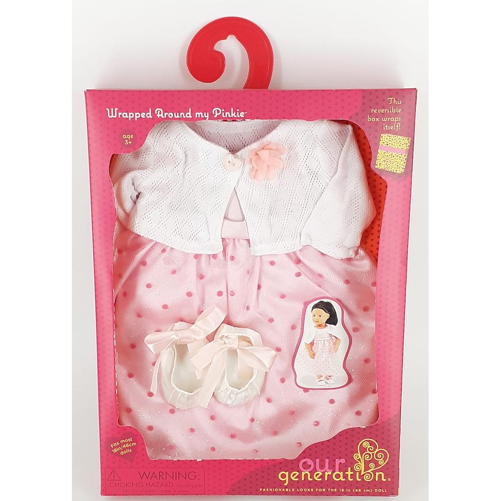 Vestito lungo rosa con coprispalle e scarpette 46 cm