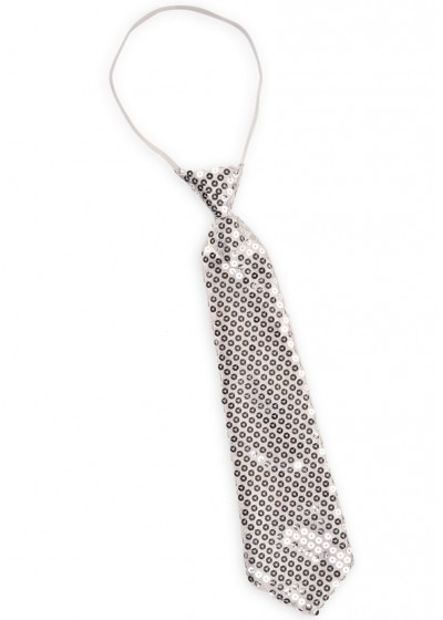 cravatta in raso e paillettes argento