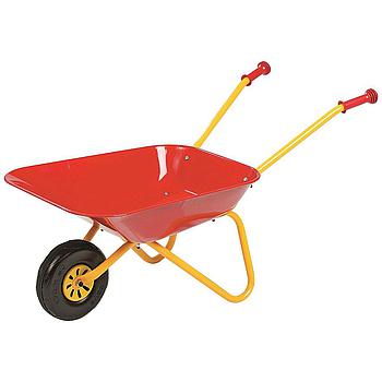 carriola in metallo rossa con telaio giallo