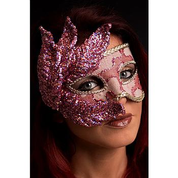 maschera con foglie glitterate rosa