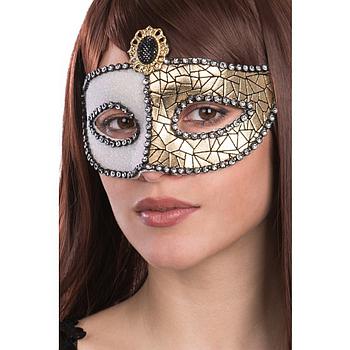 Maschera bianca oro con gemma in plastica