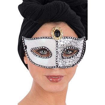 maschera bianca argento con gemma in plastica