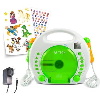 Lettore CD Karaoke MP3 con batteria e alimentatore, verde