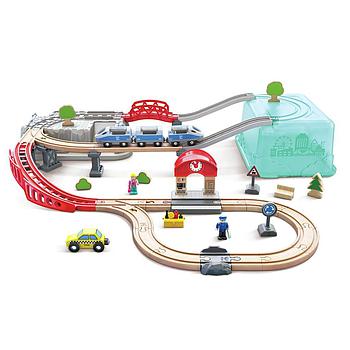 set treno in citta in legno in box