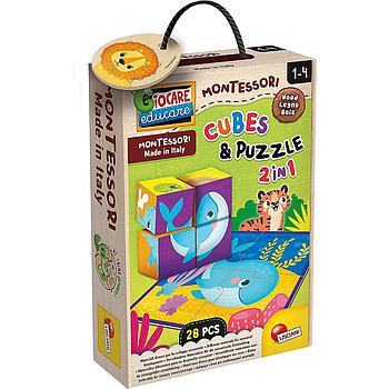 cubes and puzzle 2 in 1 Montessori baby wood